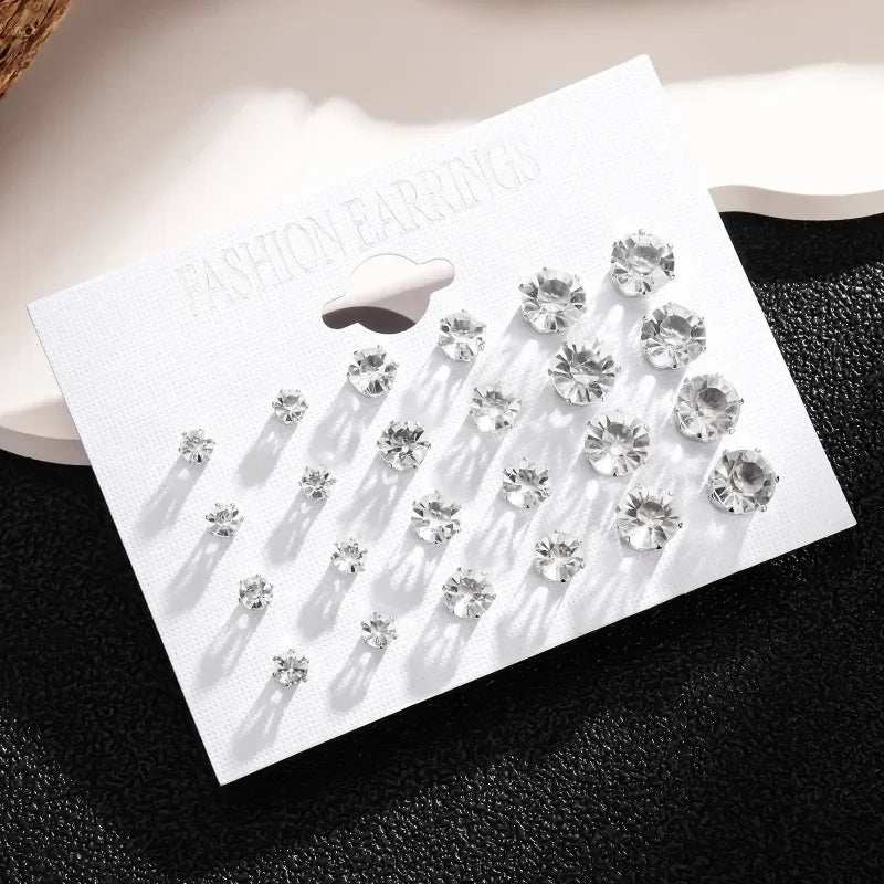 New 12 Pair/Pack White Shiny Wedding Stud Earrings Set For Women