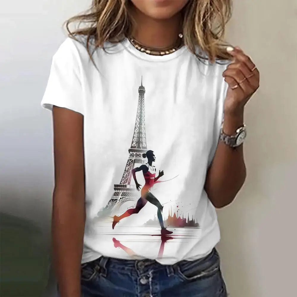Summer Paris Eiffel Tower 3D Print T-shirts Women