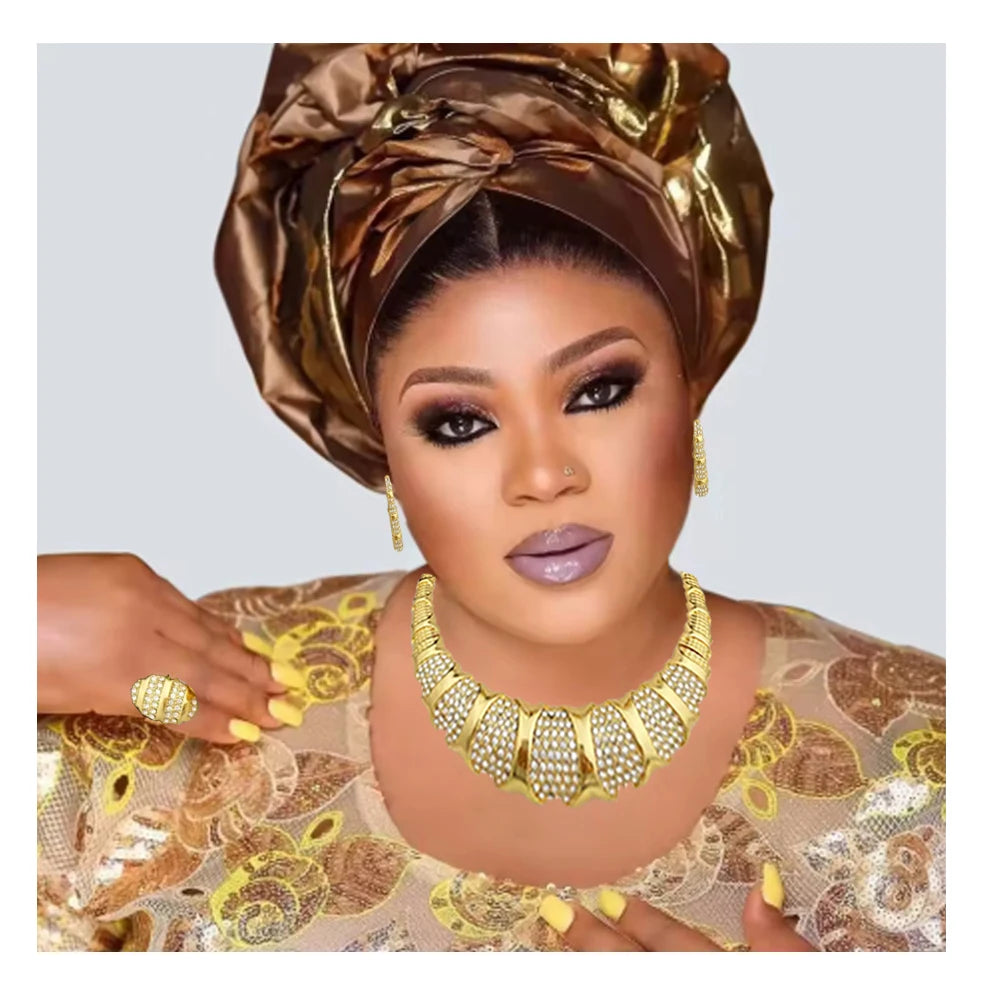 Dubai Jewelry Set For Women 18K Gold Plated Luxury Necklace Earrings