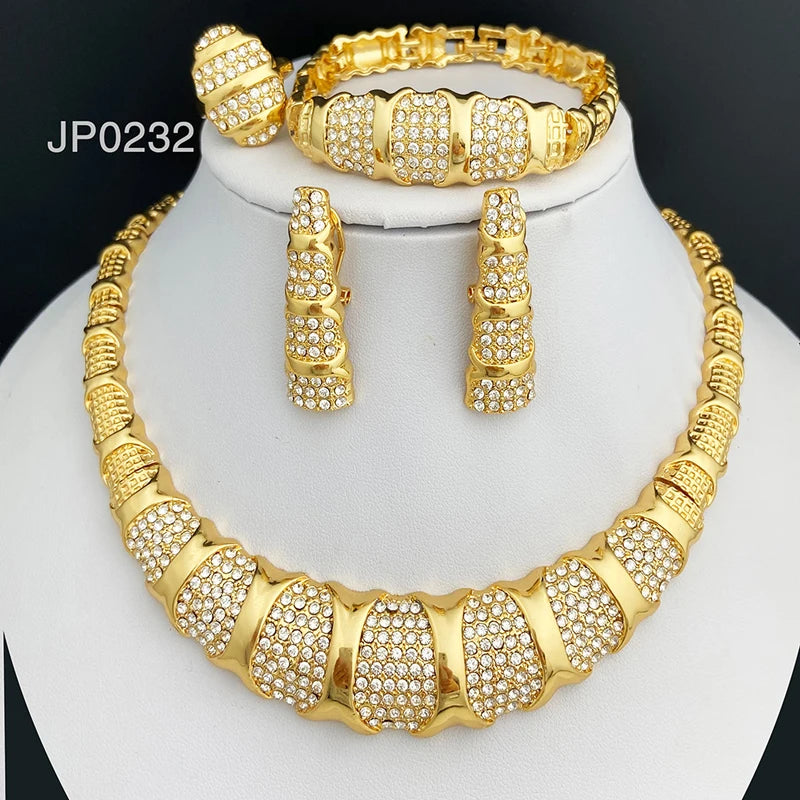 Dubai Jewelry Set For Women 18K Gold Plated Luxury Necklace Earrings