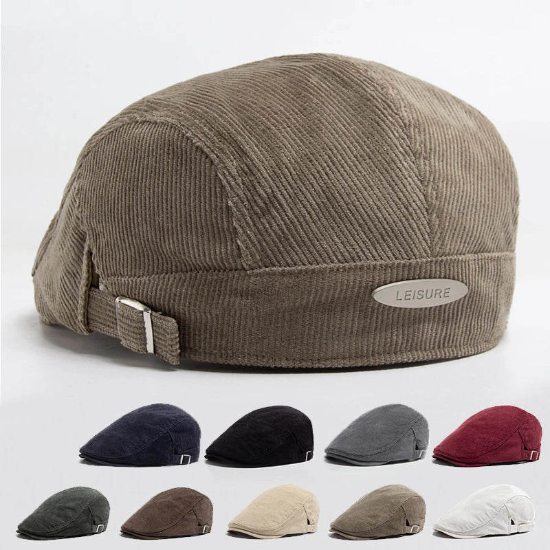 Men Fashion Corduroy Beret Spring Autumn Thick Warm