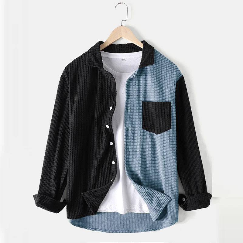 Autumn Men's Streetwear Patchwork Corduroy Long Sleeve Shirt