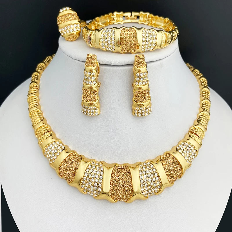 Dubai Jewelry Set For Women 18K Gold Plated Luxury Necklace Earrings