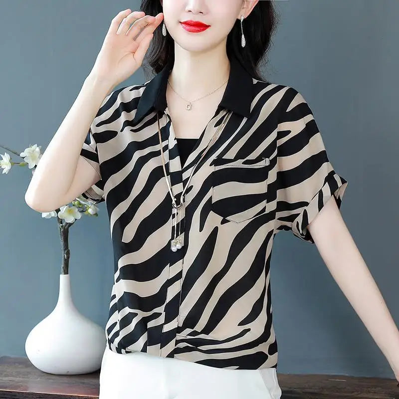 Two-piece Short-sleeved Striped Shirt