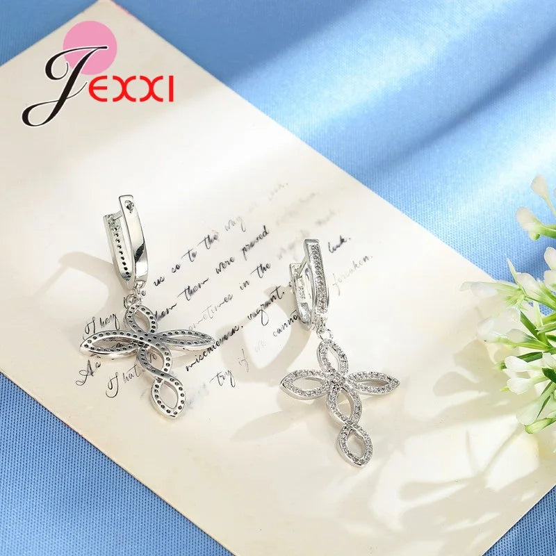 Women Wedding Jewelry Sets Charm Crystal Crooked Cross Pendant Necklaces