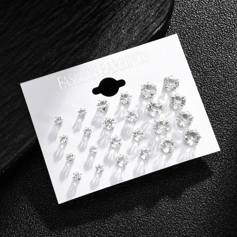 New 12 Pair/Pack White Shiny Wedding Stud Earrings Set For Women