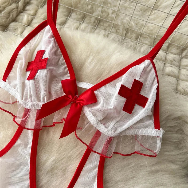 Sexy Cosplay Nurse Uniform Erotic Lingerie Babydoll Dress.