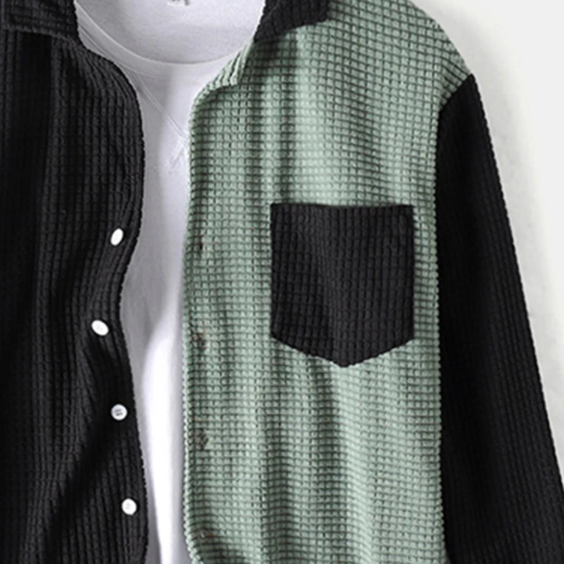 Autumn Men's Streetwear Patchwork Corduroy Long Sleeve Shirt