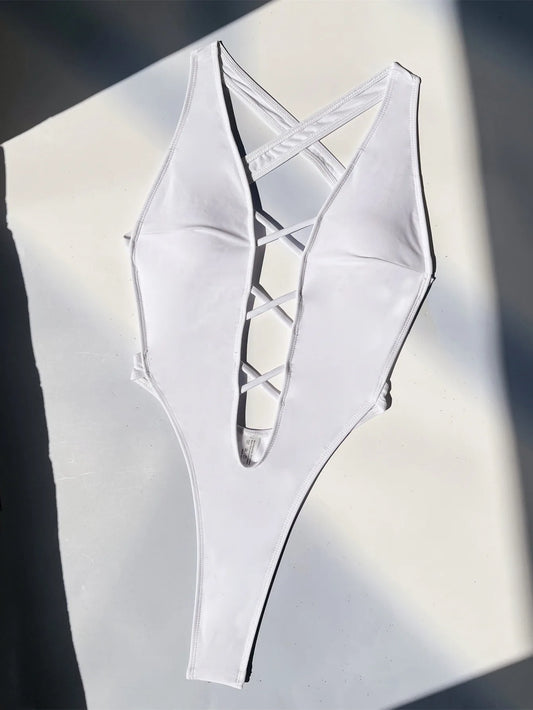 sexy solid cross backless swimsuit