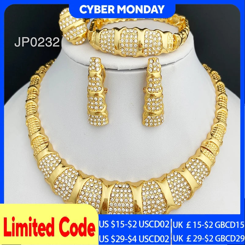 Dubai Jewelry Set For Women 18K Gold Plated Luxury Necklace Earrings