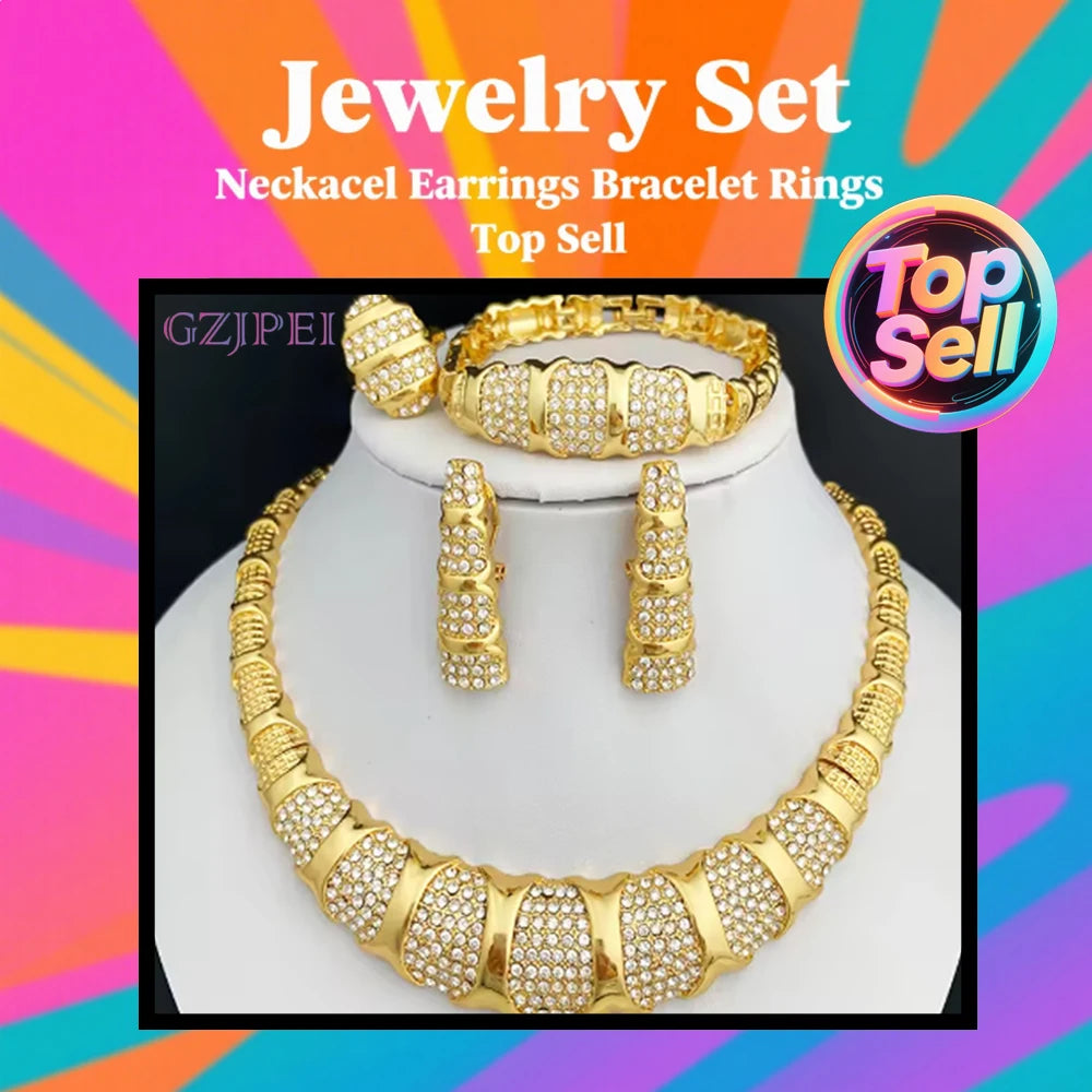 Dubai Jewelry Set For Women 18K Gold Plated Luxury Necklace Earrings