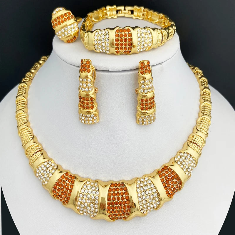 Dubai Jewelry Set For Women 18K Gold Plated Luxury Necklace Earrings