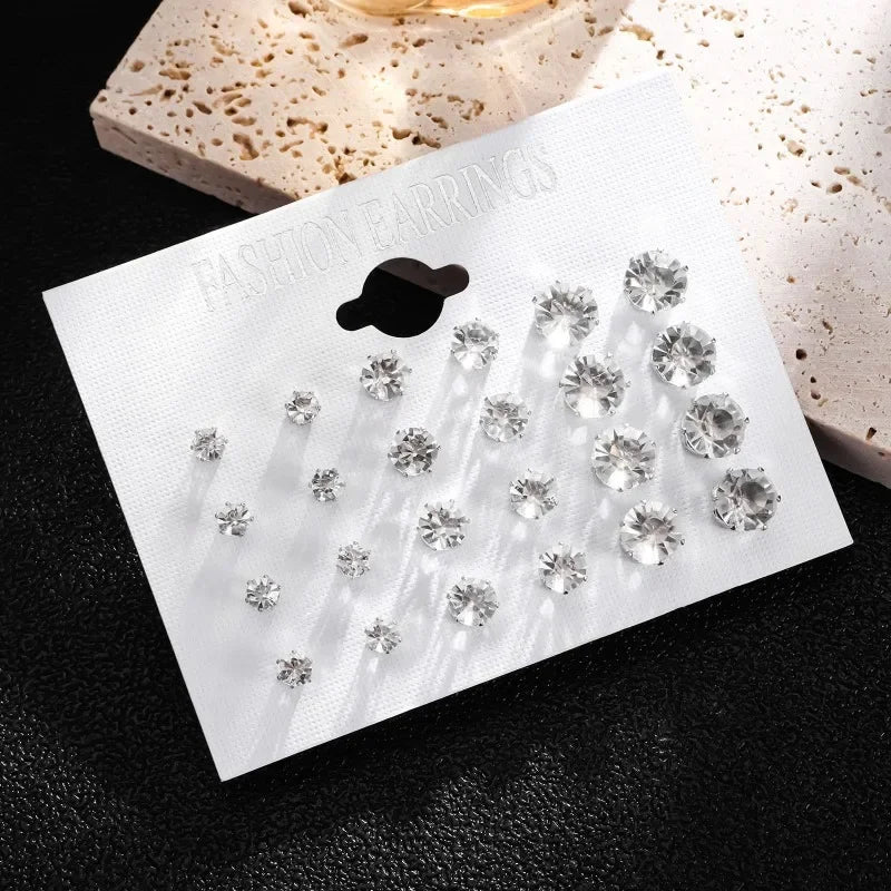 New 12 Pair/Pack White Shiny Wedding Stud Earrings Set For Women